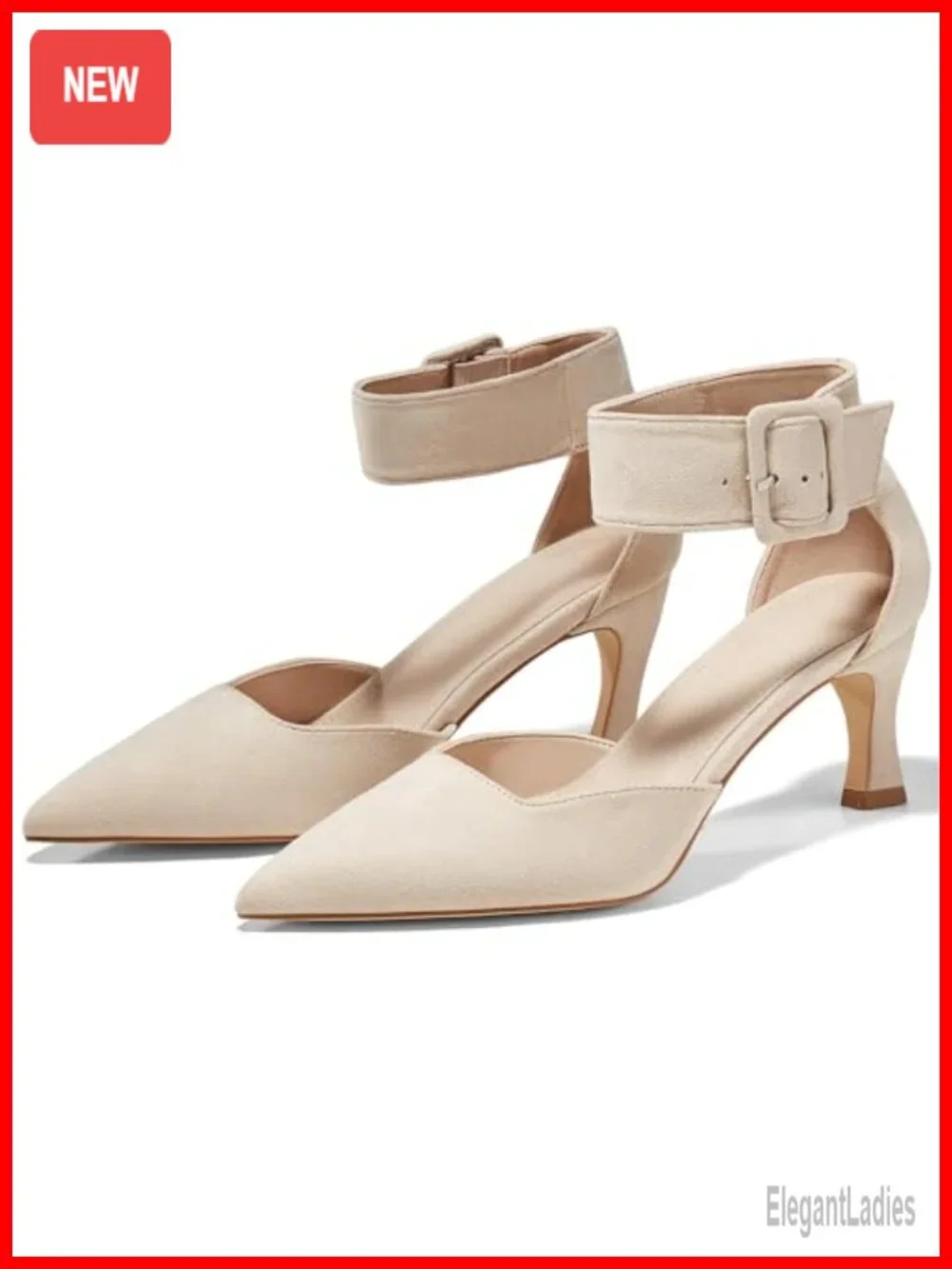 Kitten Low Heels Closed Pointed Toe Ankle Buckle Strap Pumps Suede Dress